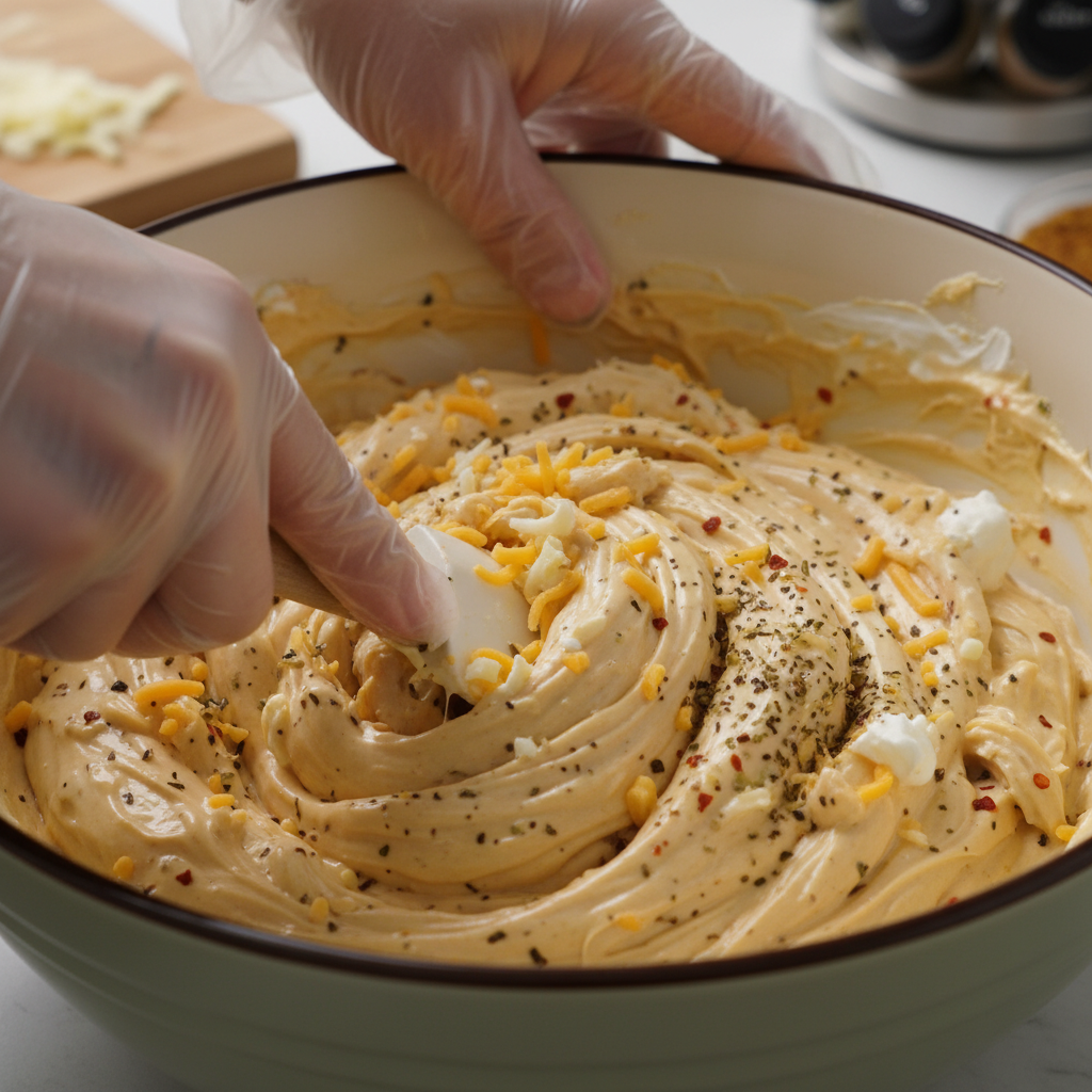 Mixing ingredients for Million Dollar Chicken Casserole