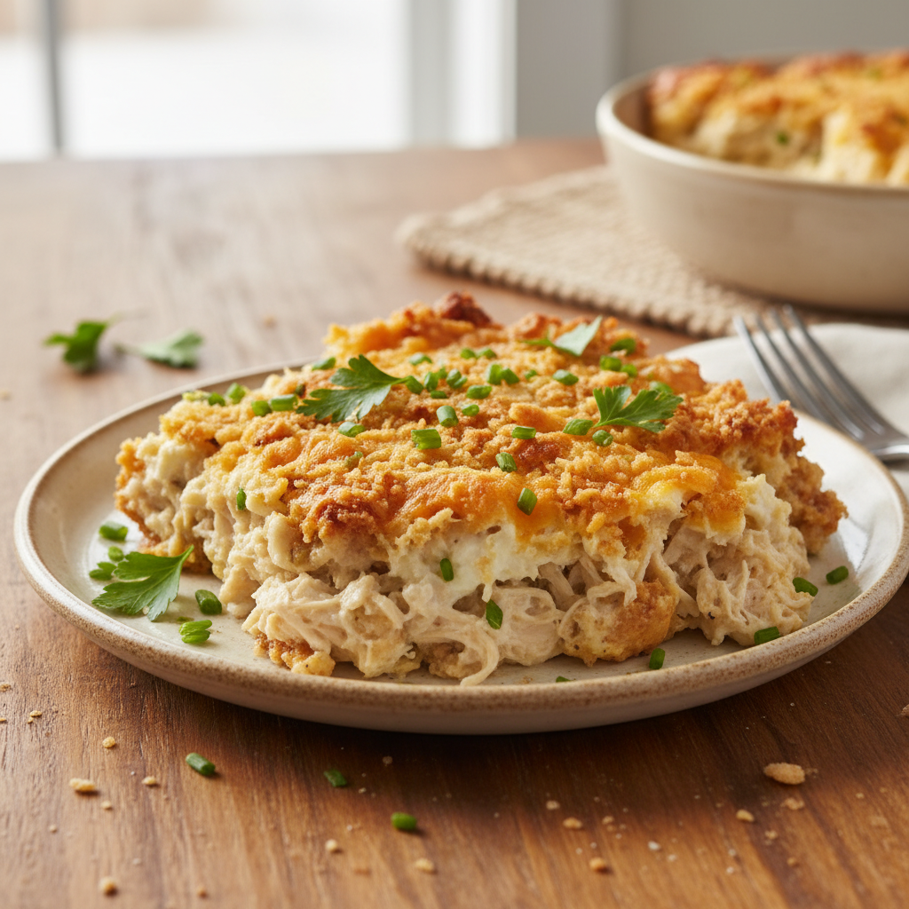 Final baked Million Dollar Chicken Casserole