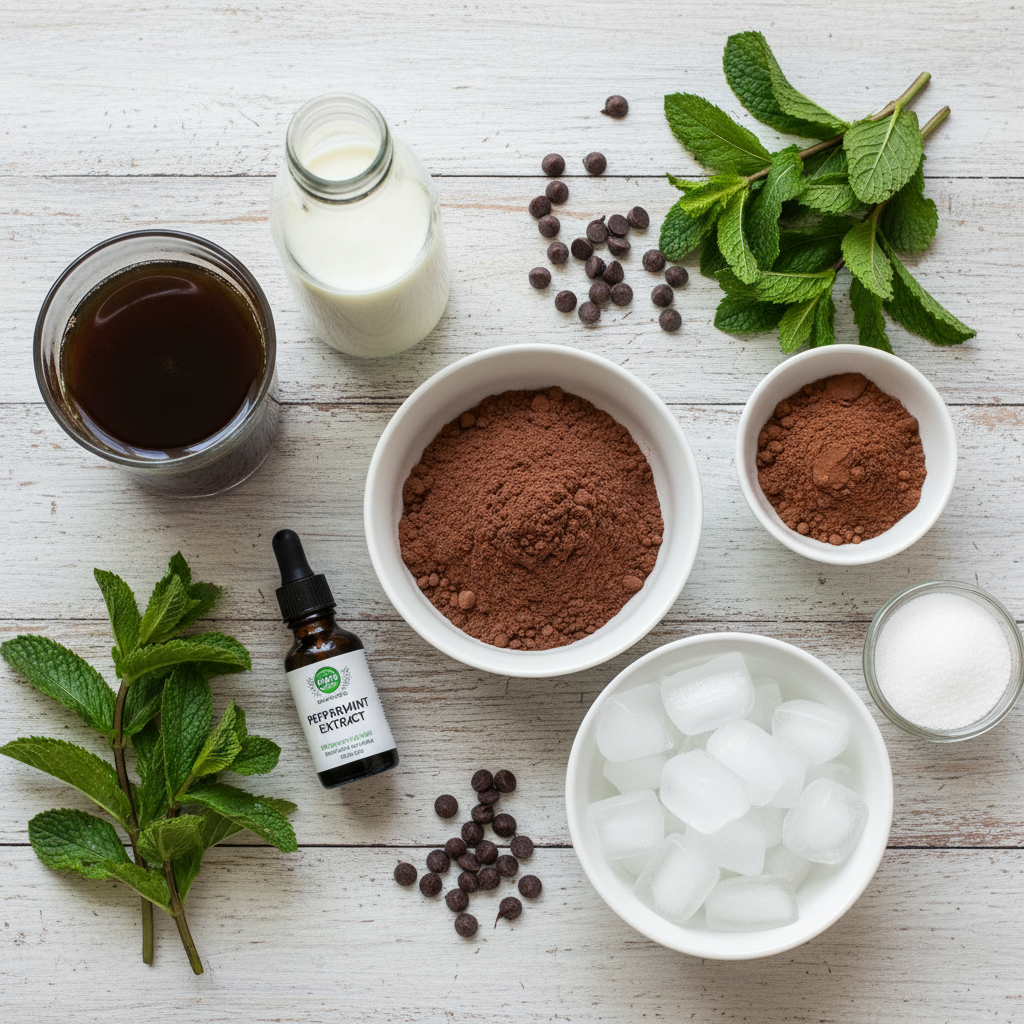 Ingredients for Mint Chocolate Chip Protein Iced Coffee
