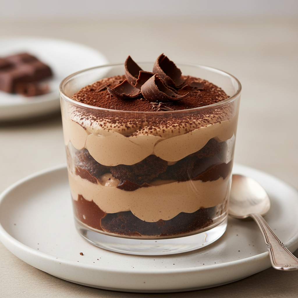 Finished Mocha Biscuit Pudding garnished and ready to serve