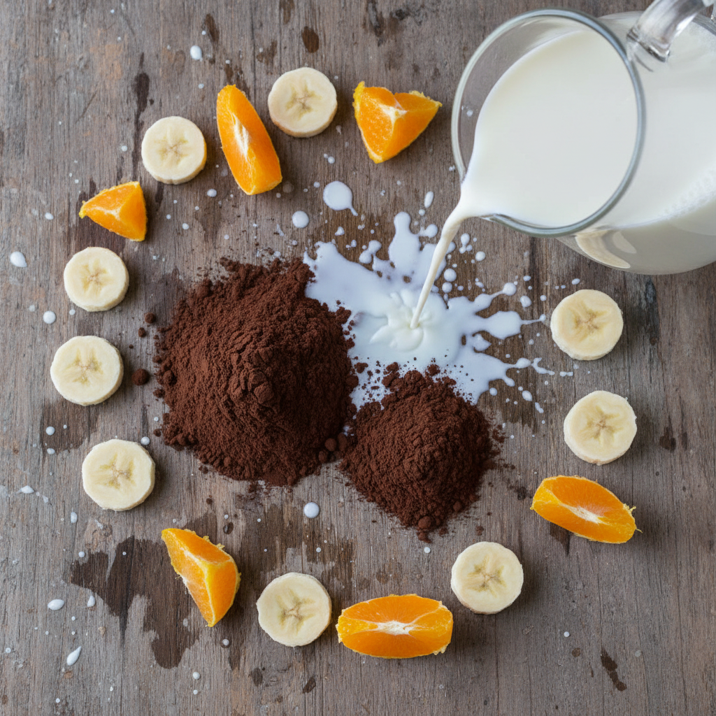 Ingredients for Chocolate Orange Protein Shake