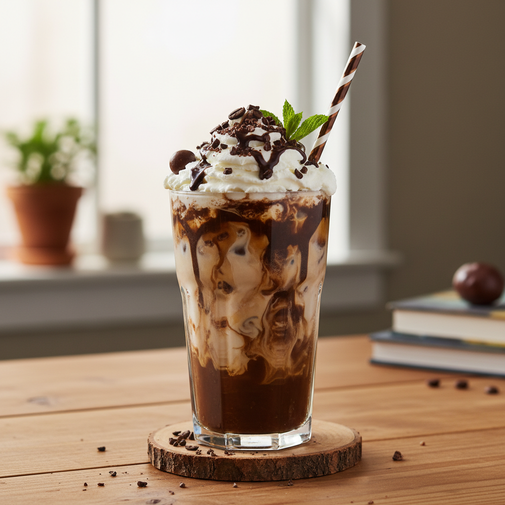 Mocha Madness Dirty Soda with whipped cream ready to serve