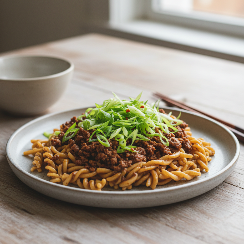 Serving suggestion of Mongolian Ground Beef Noodles