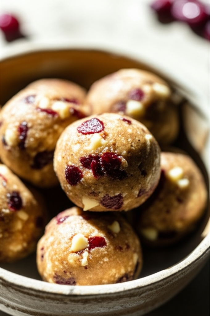 No-Bake Cranberry White Chocolate Protein Balls Ready to Eat