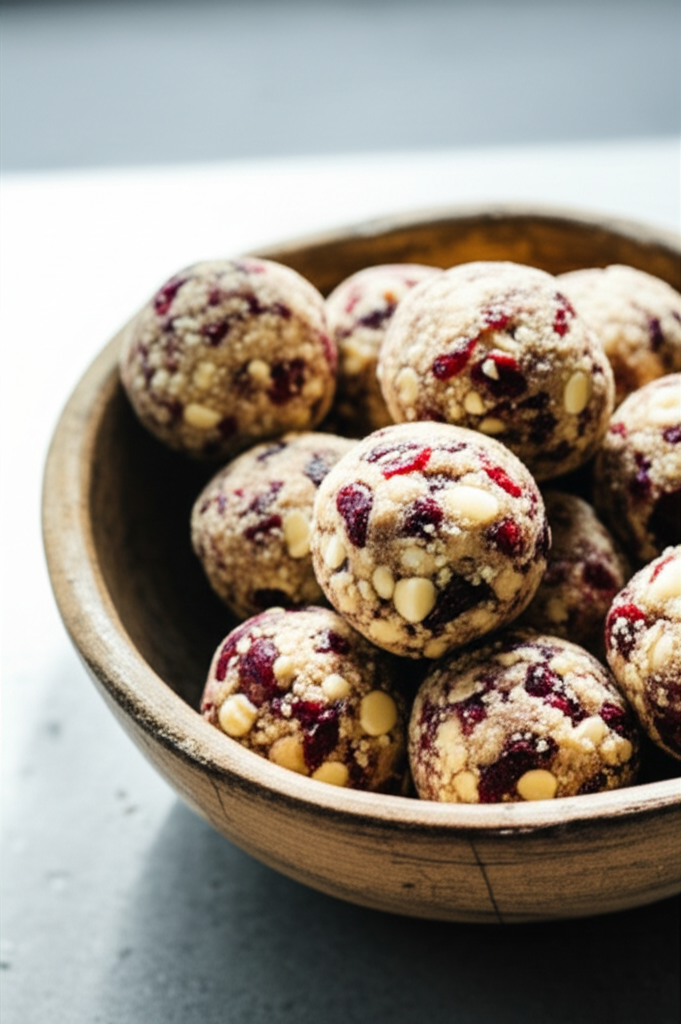 Delicious cranberry white chocolate protein balls