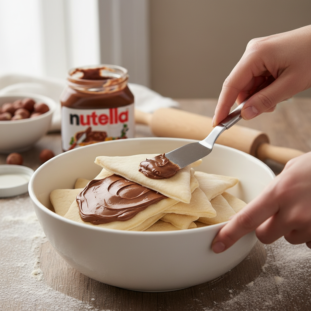 Spreading Nutella on crescent roll dough