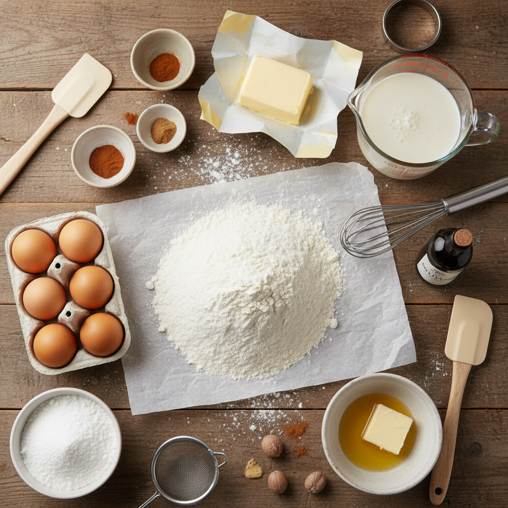Ingredients for old-fashioned buttermilk donut bars