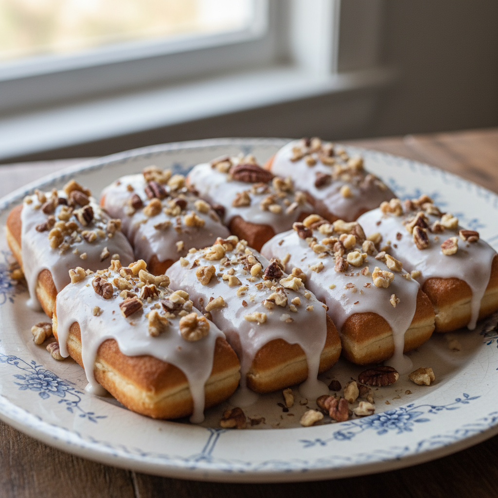 Freshly glazed old-fashioned buttermilk donut bars ready to serve