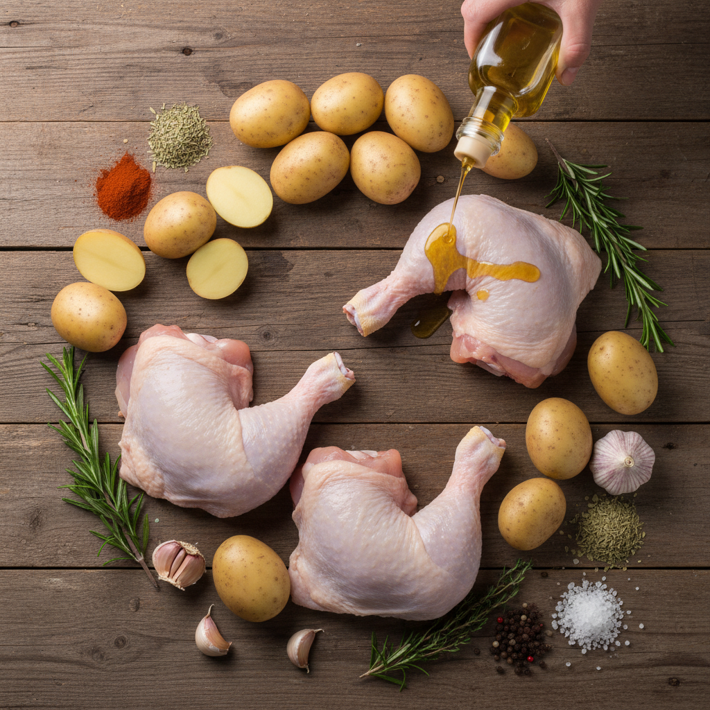 Ingredients for chicken and potatoes dish