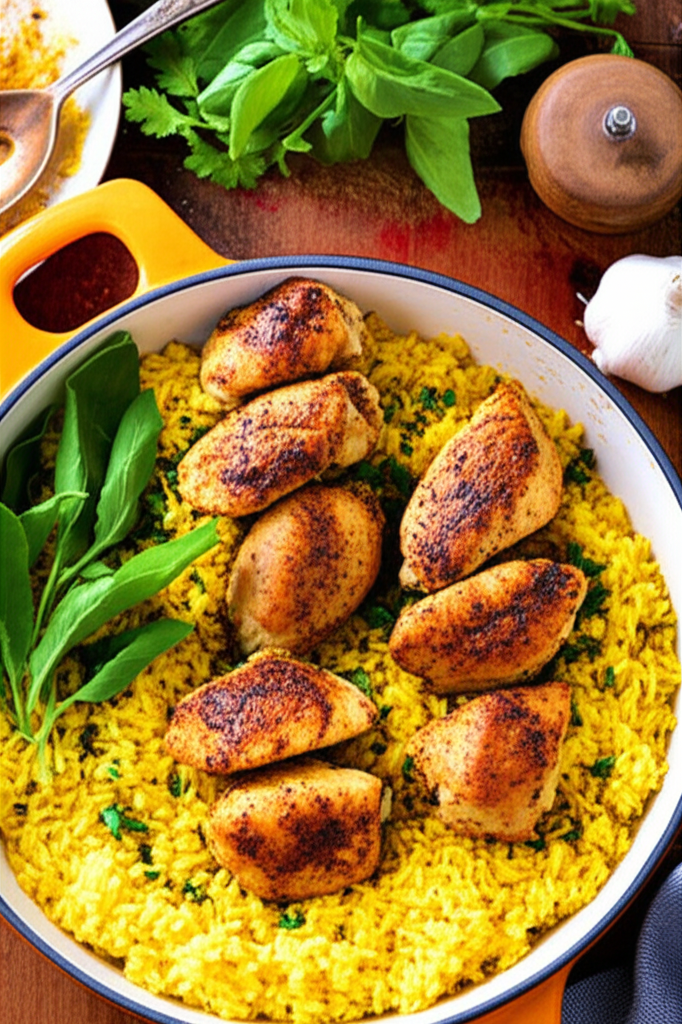 Mediterranean Chicken with Rice in One Pan