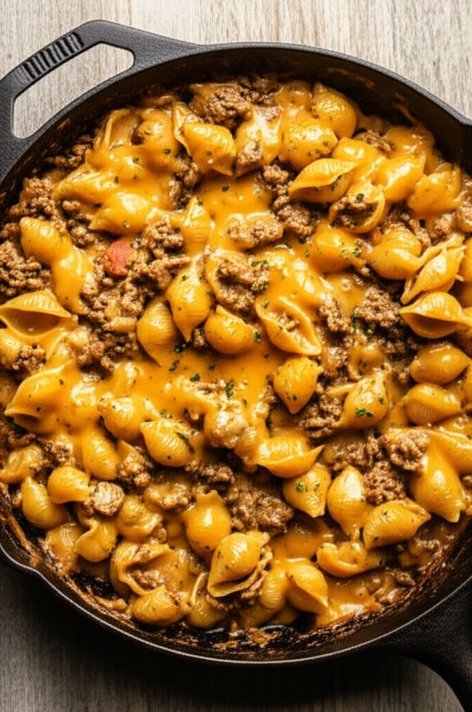 One Pot Beef and Cheddar Ranch Pasta Dish