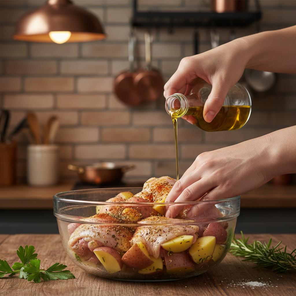 Seasoning applied on chicken thighs before baking
