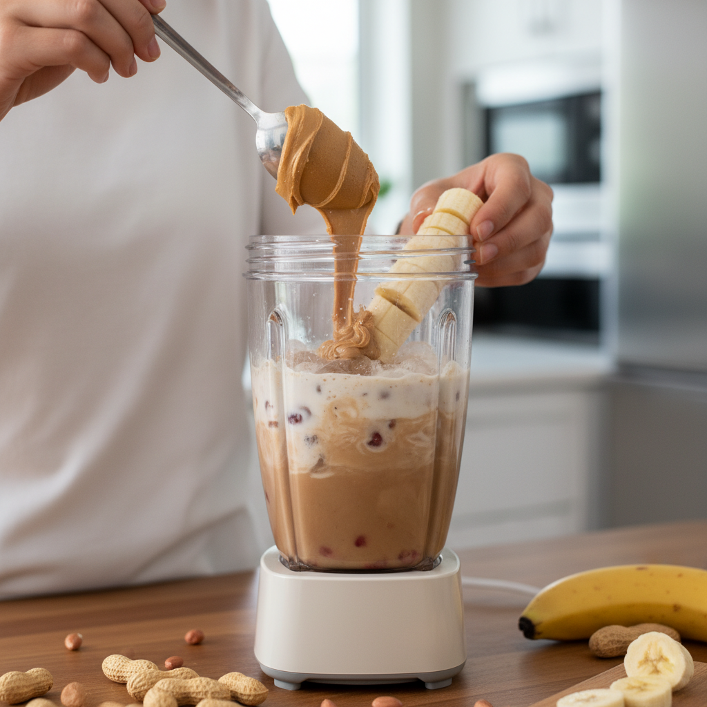 Blender with ingredients for protein shake