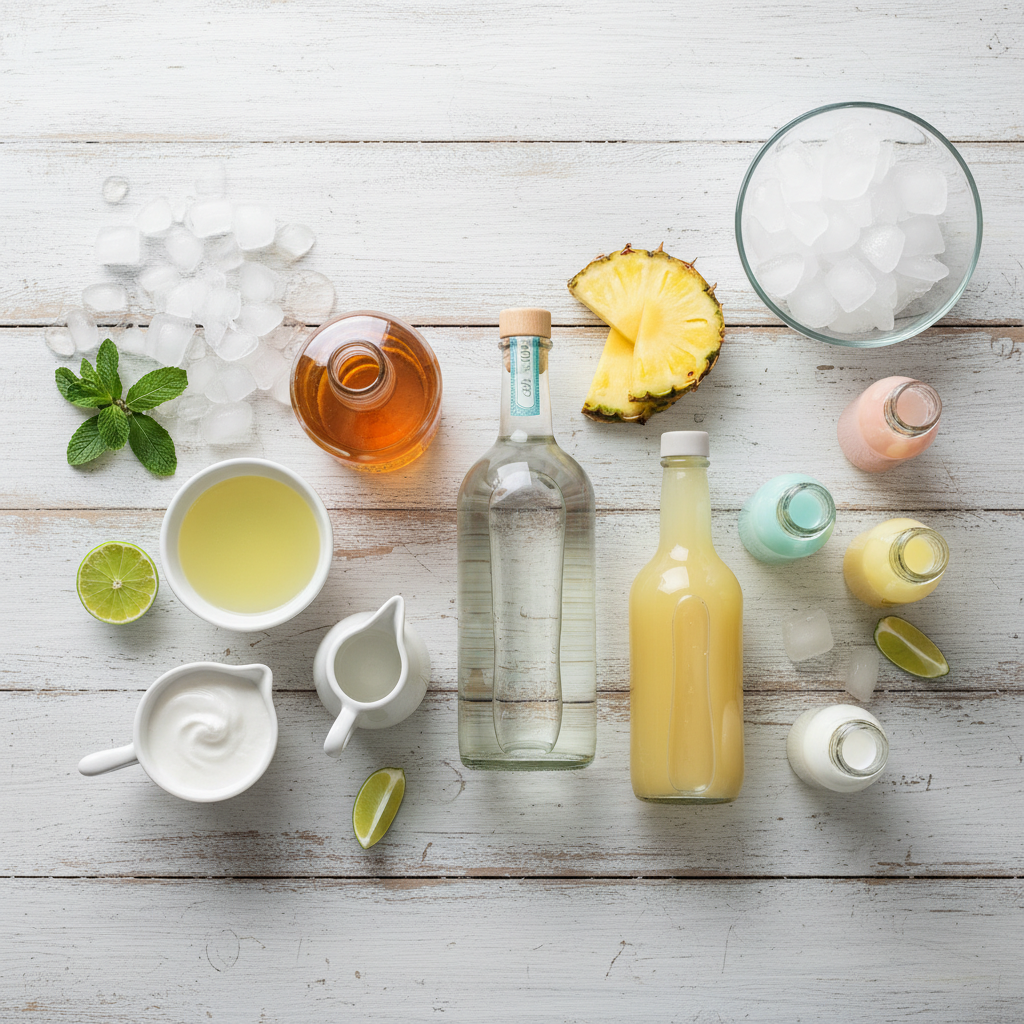 Ingredients for Pastel Paradise Margarita on a table