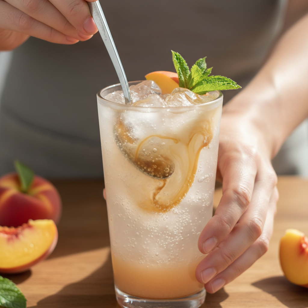 Adding vanilla syrup to Peachy Chill Dirty Soda