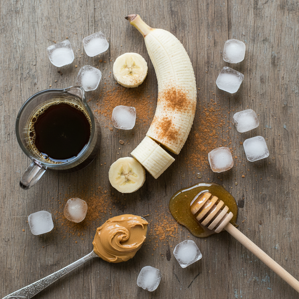 Ingredients for peanut butter coffee smoothie
