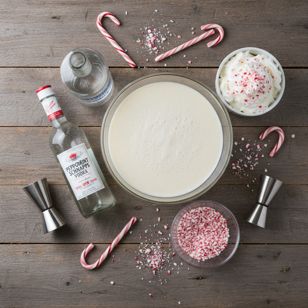 Ingredients for Peppermint Eggnog Martini