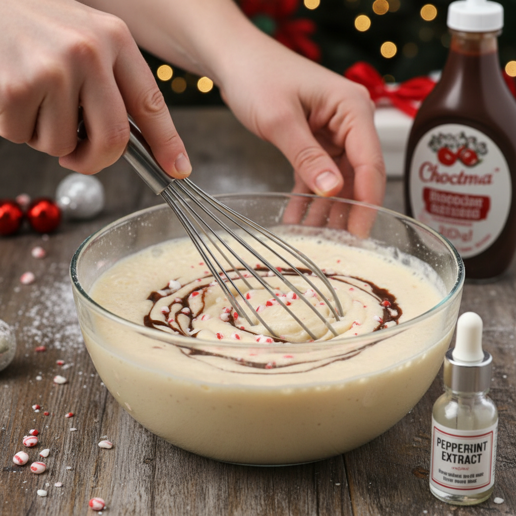 Whisking Peppermint Mocha Eggnog ingredients