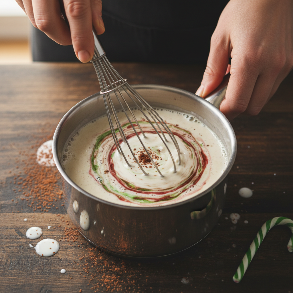 Mixing peppermint mocha ingredients