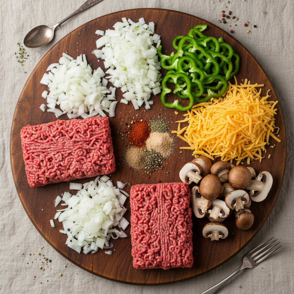 Ingredients for Philly Cheese Steak Sloppy Joes