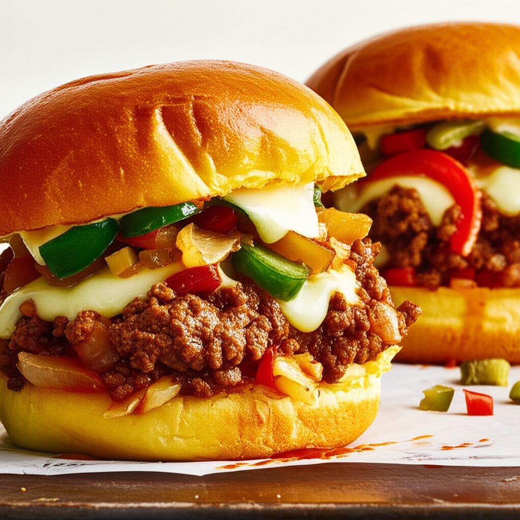 Philly Cheese Steak Sloppy Joes dish on a plate