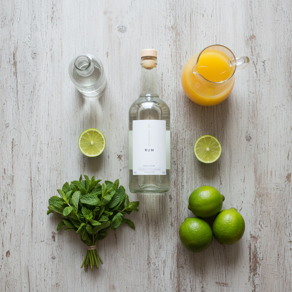 Ingredients for Pineapple Daiquiri laid out on a table