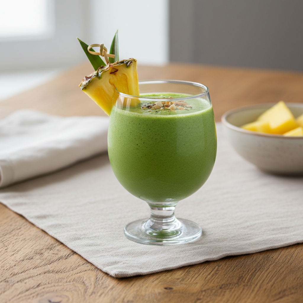 Fresh Pineapple Matcha Green Smoothie served chilled