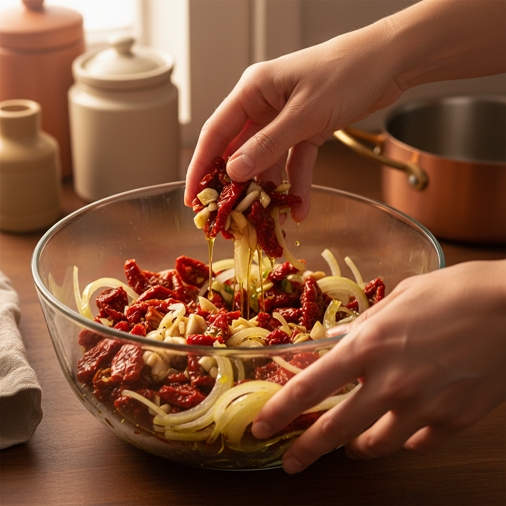 Cooking the vegetables for spinach tomato pasta