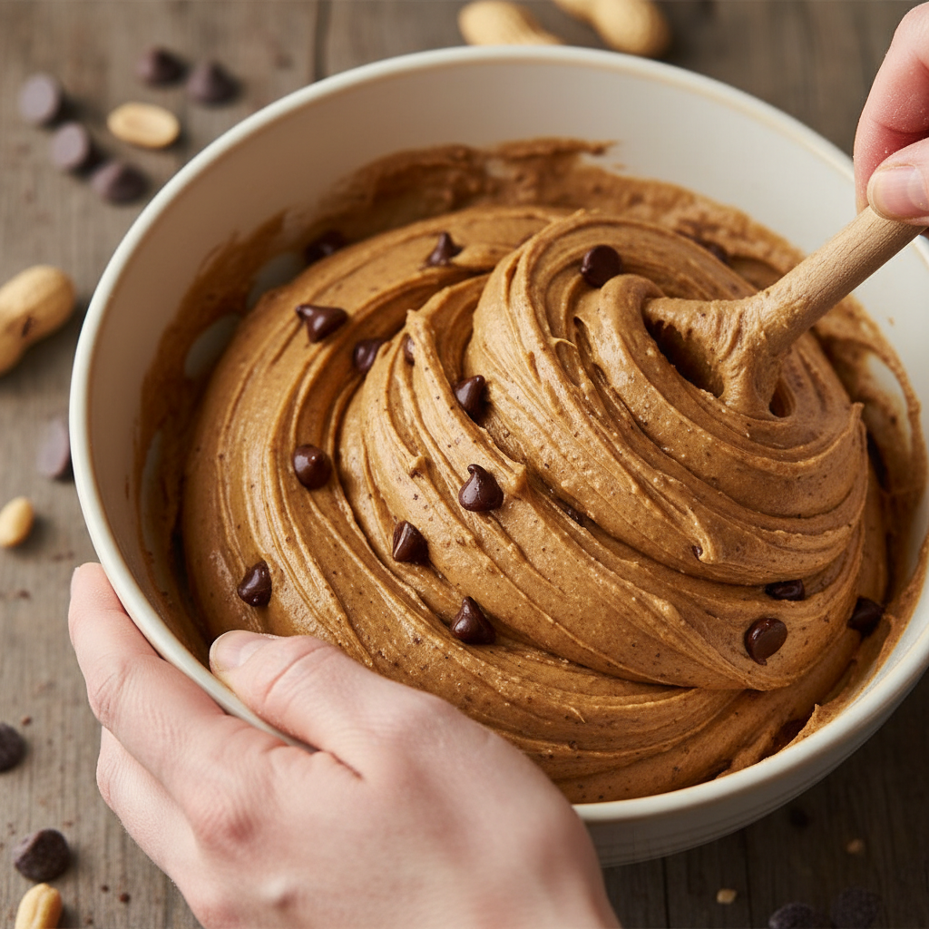 Mixing chocolate chips into cookie dough
