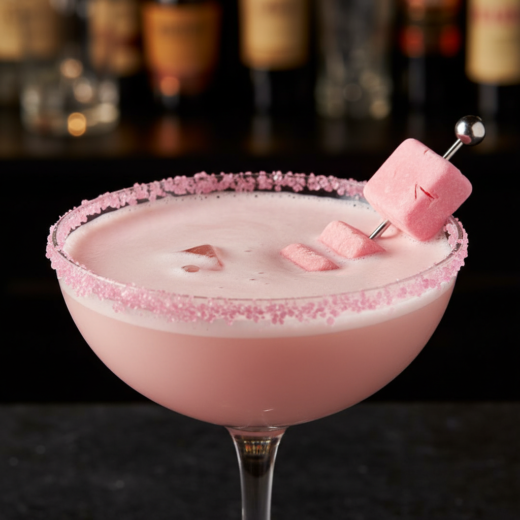 Pink Starburst Martini with candy decoration