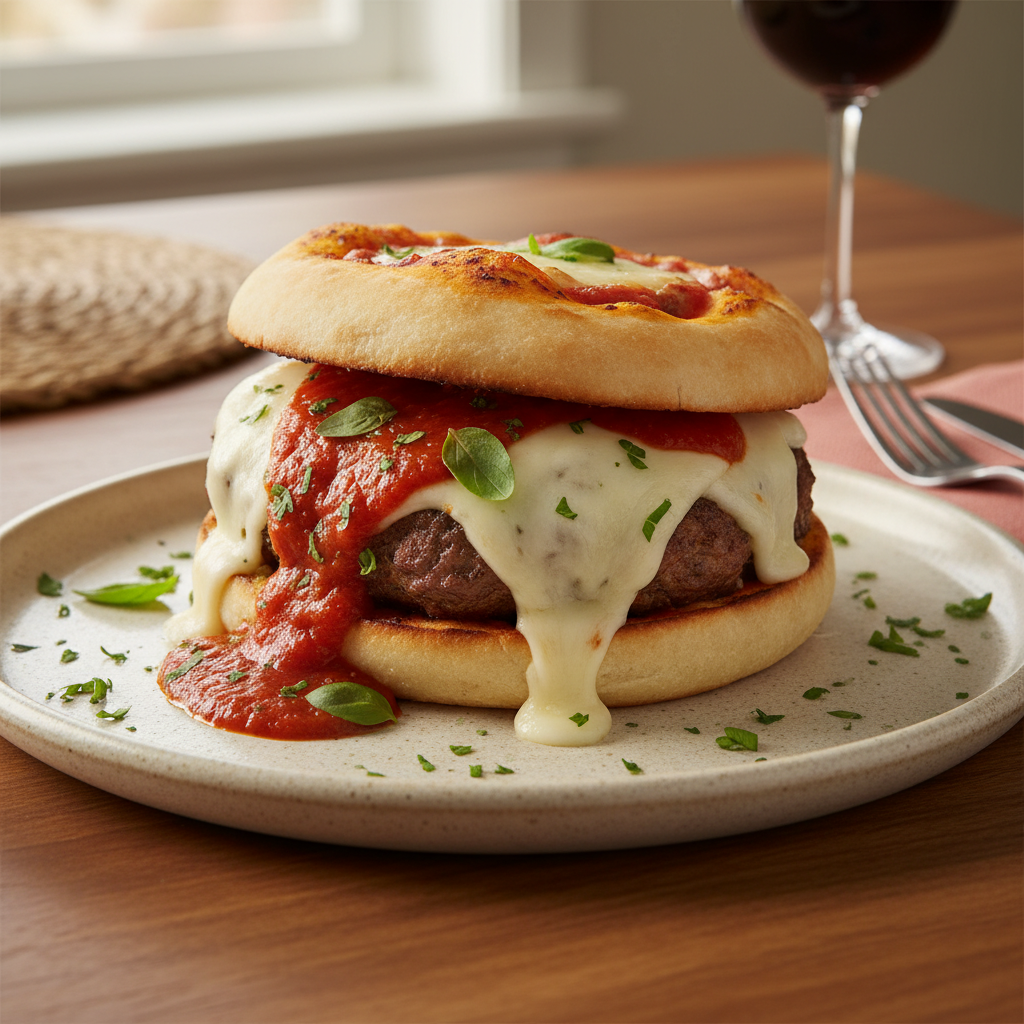 Final cheesy pizza burger served