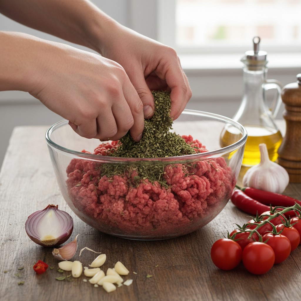Cooking pizza burger patties in a pan