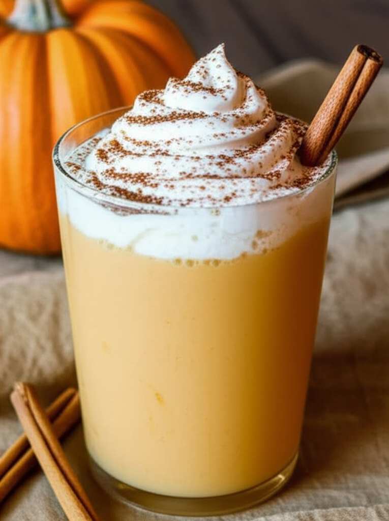 Pumpkin Spice Eggnog Cocktail in glass with cinnamon stick