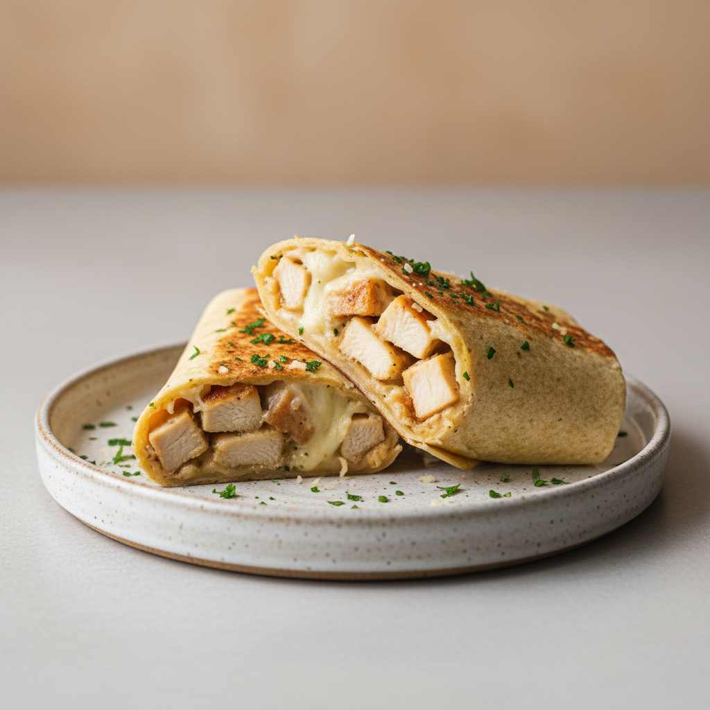Finished Cheesy Garlic Chicken Wraps garnished with parsley