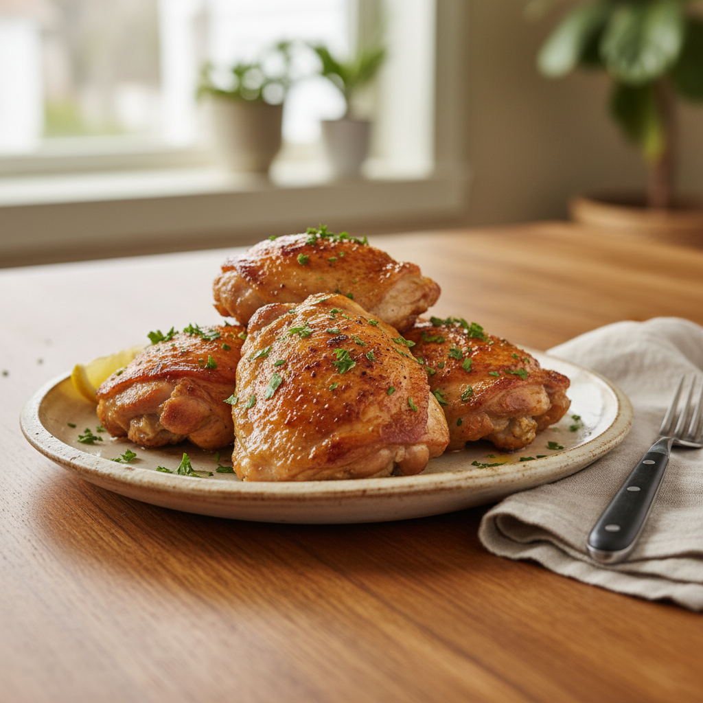 Serving oven baked chicken thighs with sides
