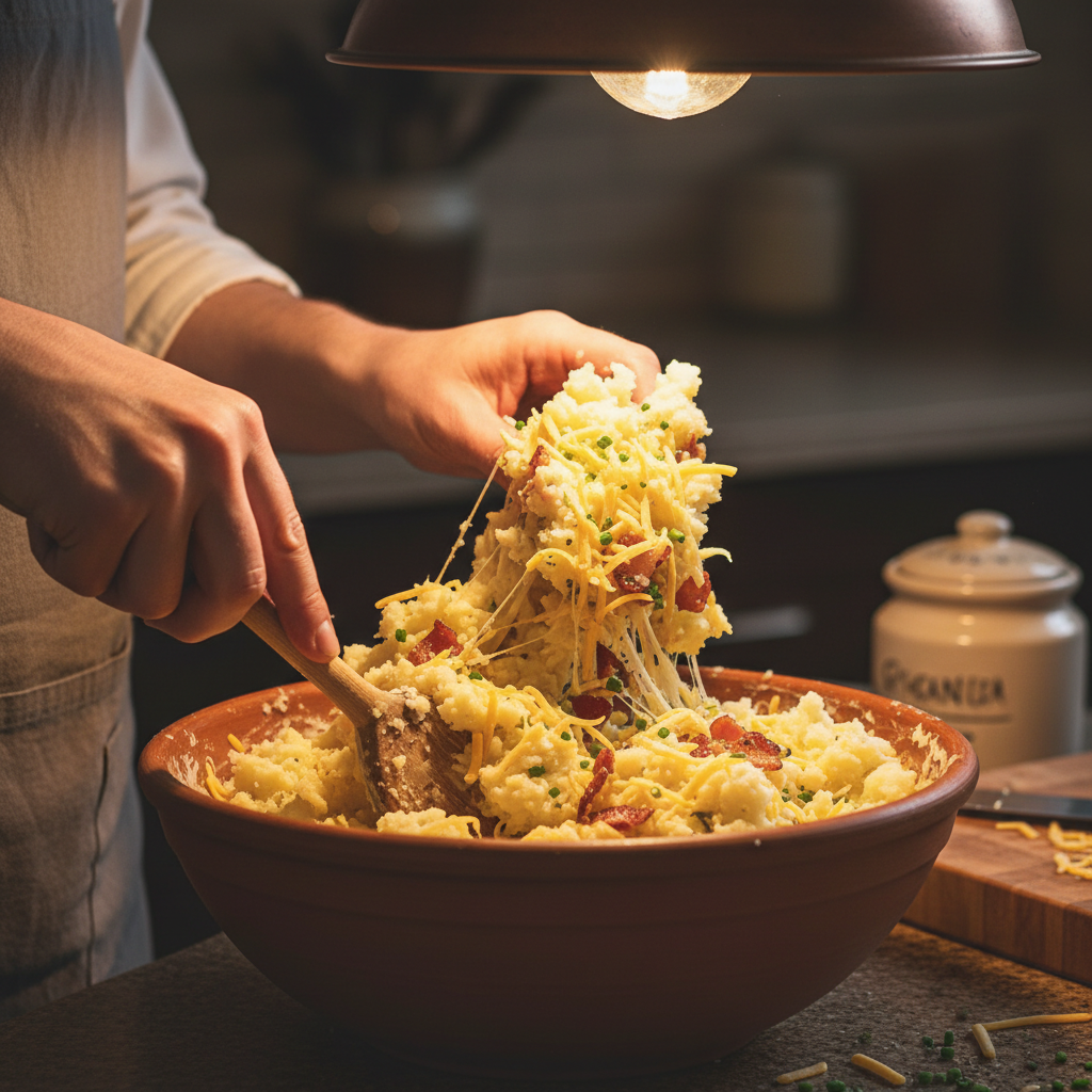 Preparing potato mixture for potato cakes