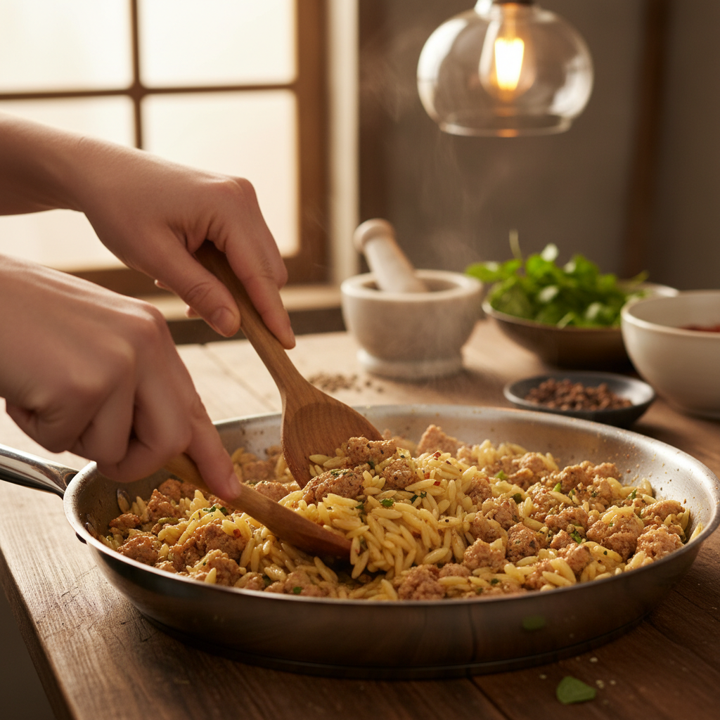 Toasting orzo in skillet
