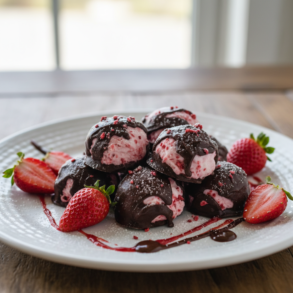 Frozen Chocolate Strawberry Yogurt Clusters in a jar