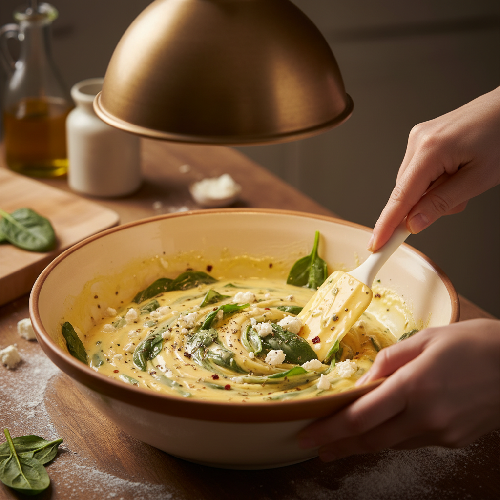 Mixing ingredients for Egg Muffins