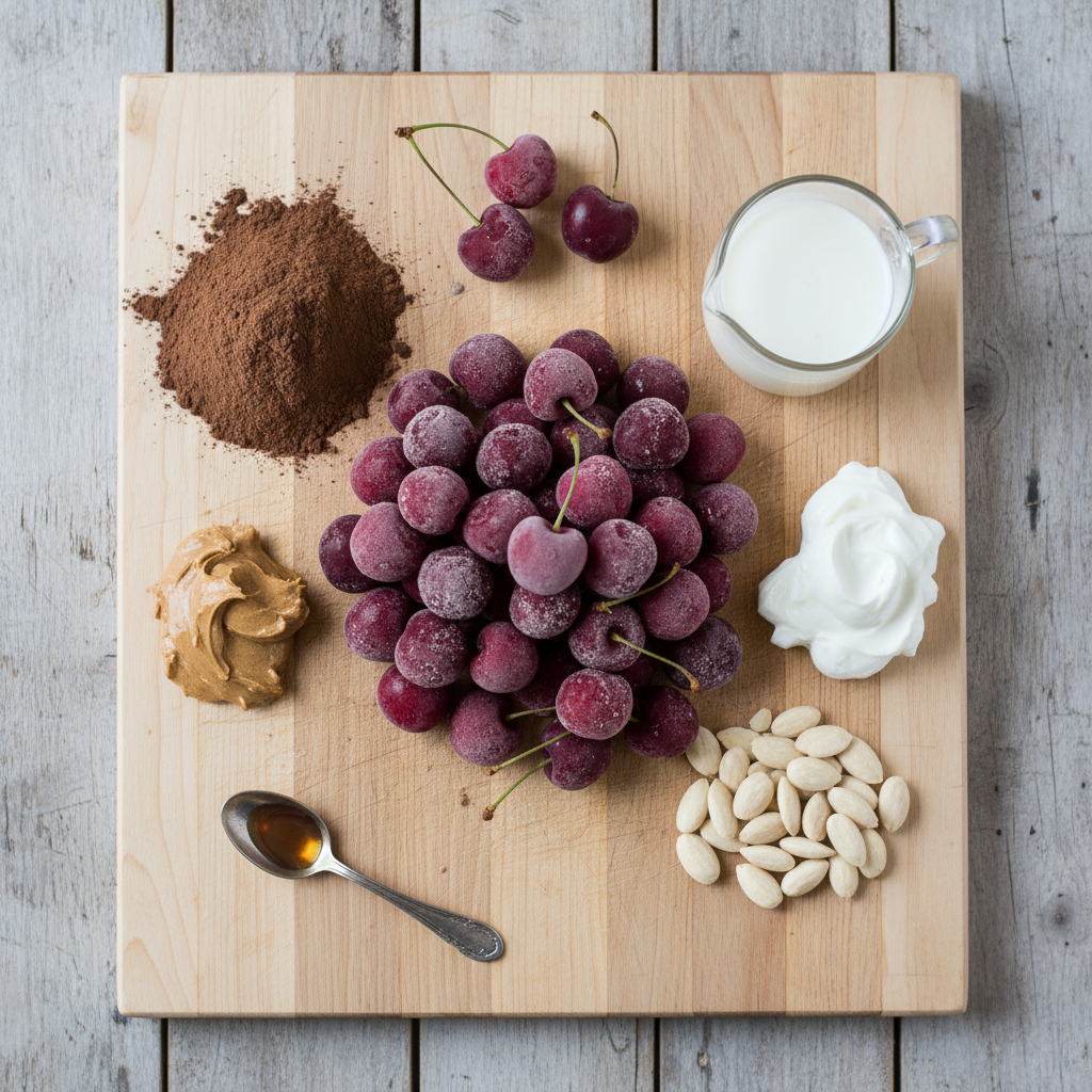 Ingredients for Cherry Chocolate Protein Shake