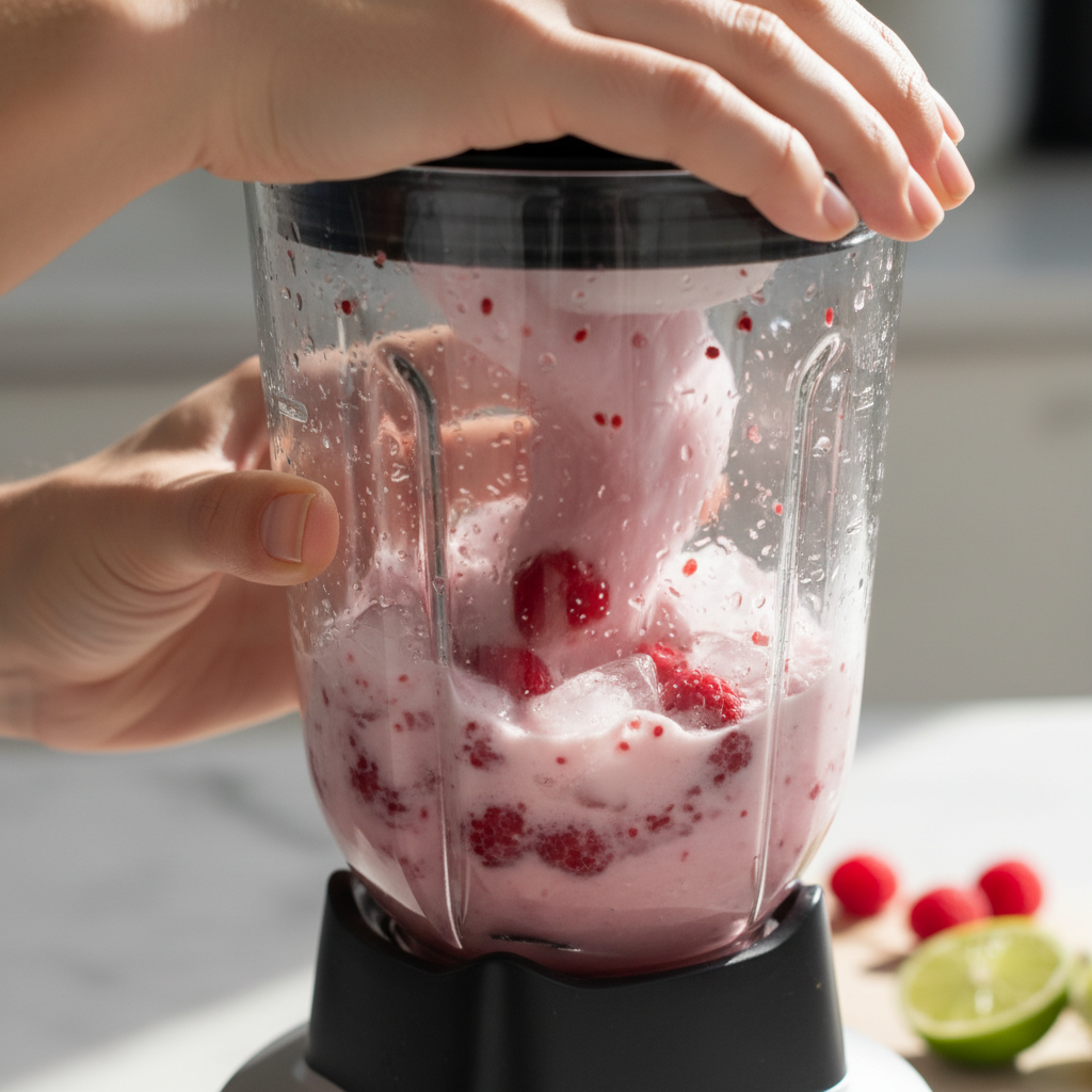 Blending ingredients for Raspberry Vodka Daiquiri