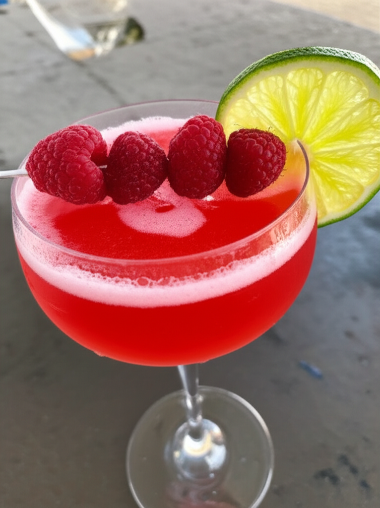 Raspberry Vodka Daiquiri drink served in a cocktail glass