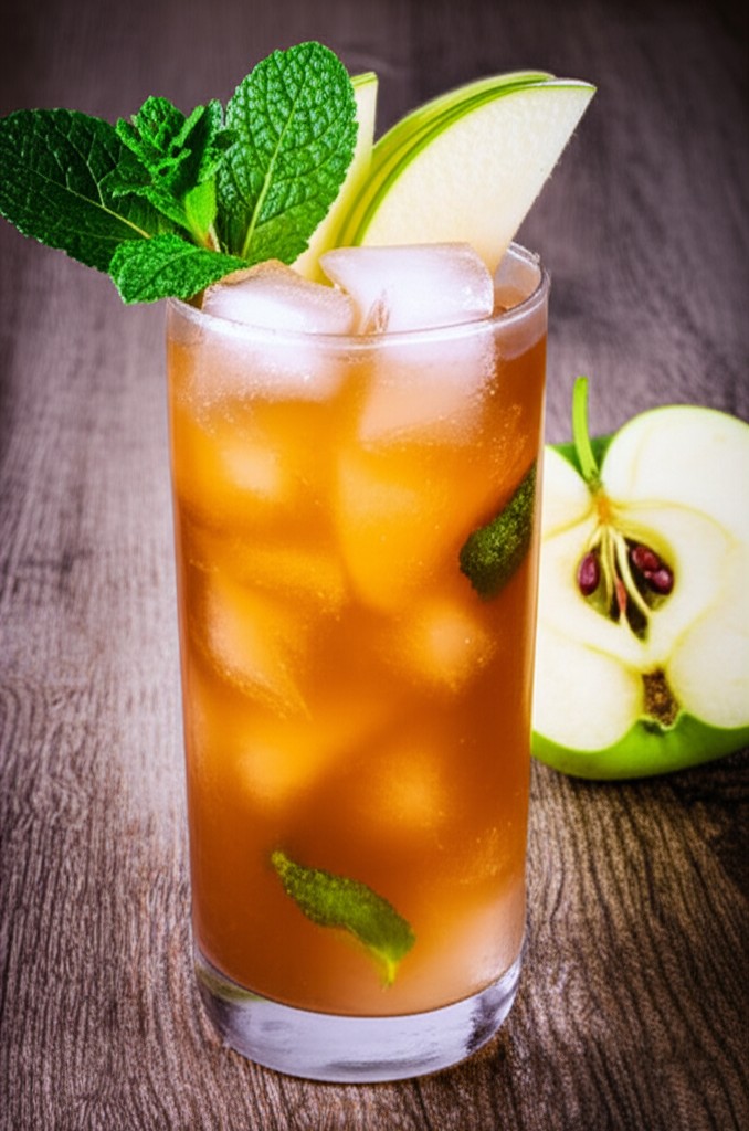 Refreshing Apple Iced Tea in a glass with ice