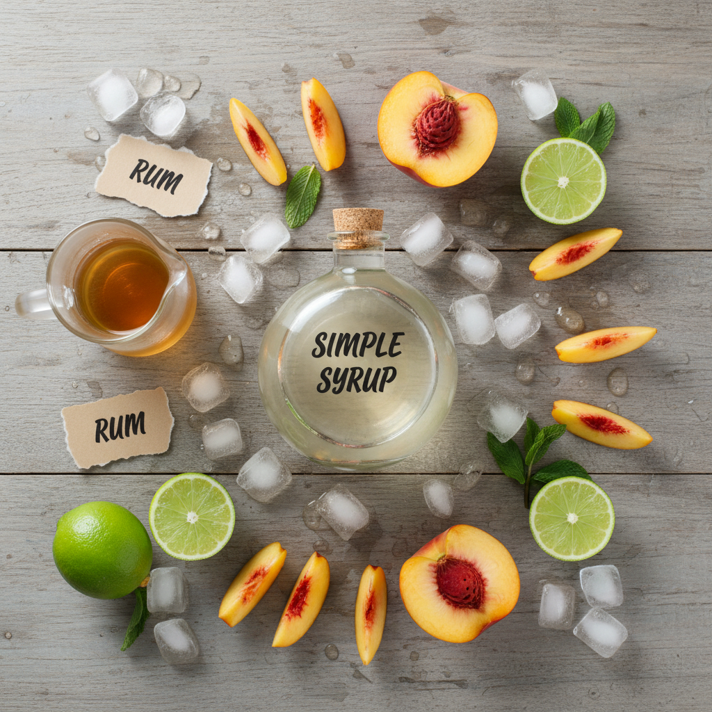 Ingredients for Peach Daiquiri on kitchen counter