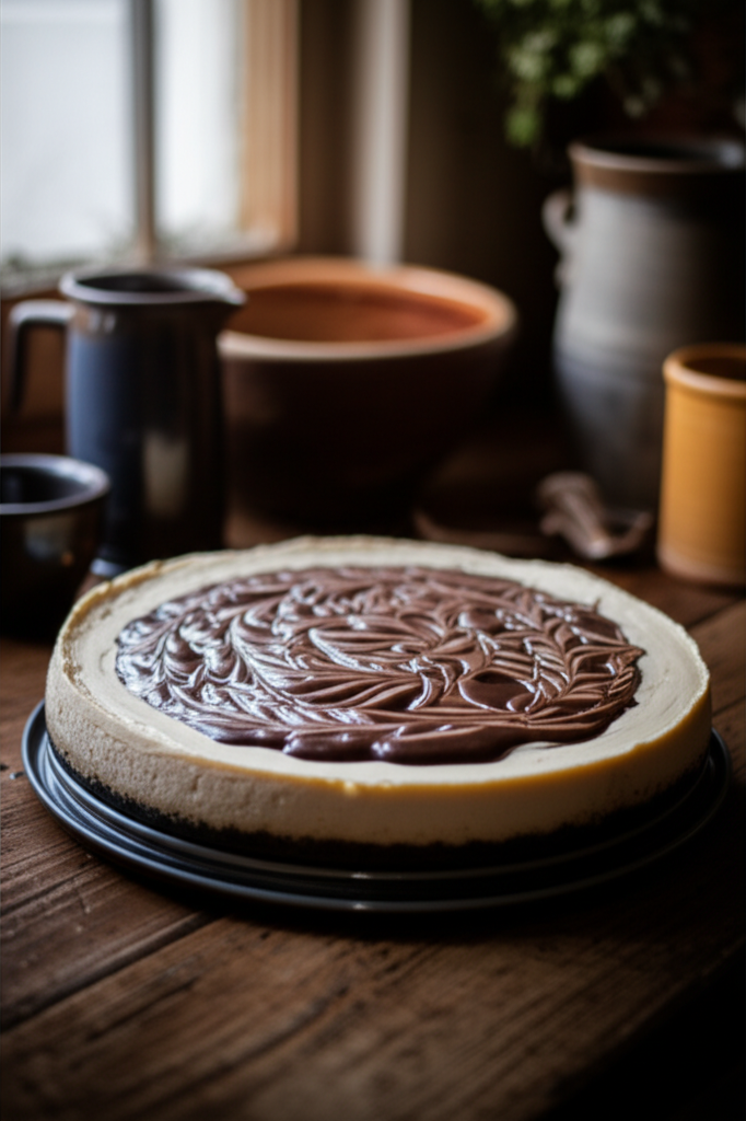 Delicious chocolate swirl cheesecake on a plate