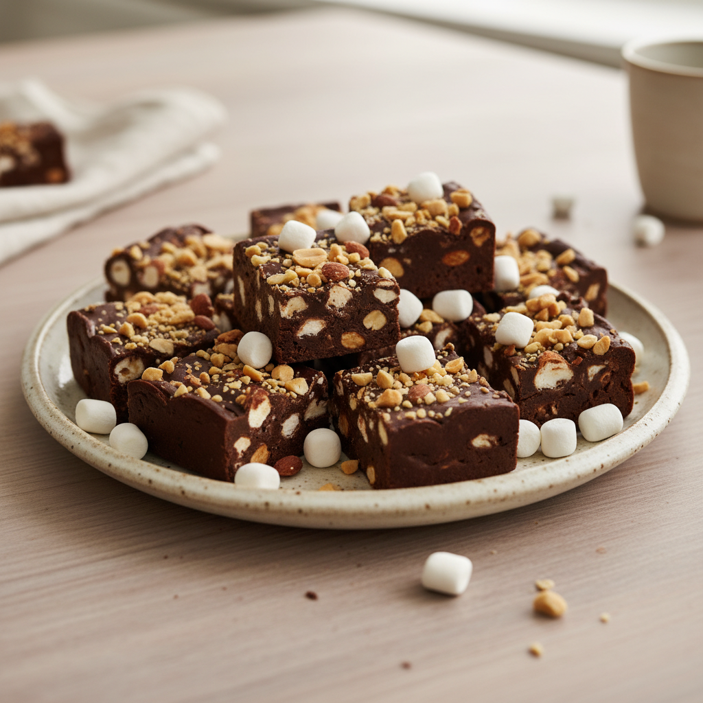 Delicious pieces of Rocky Road Fudge served