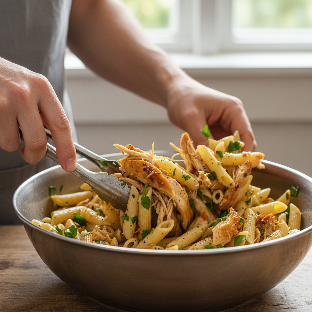 Making the sauce for Pasta with Garlic Butter Rotisserie Chicken