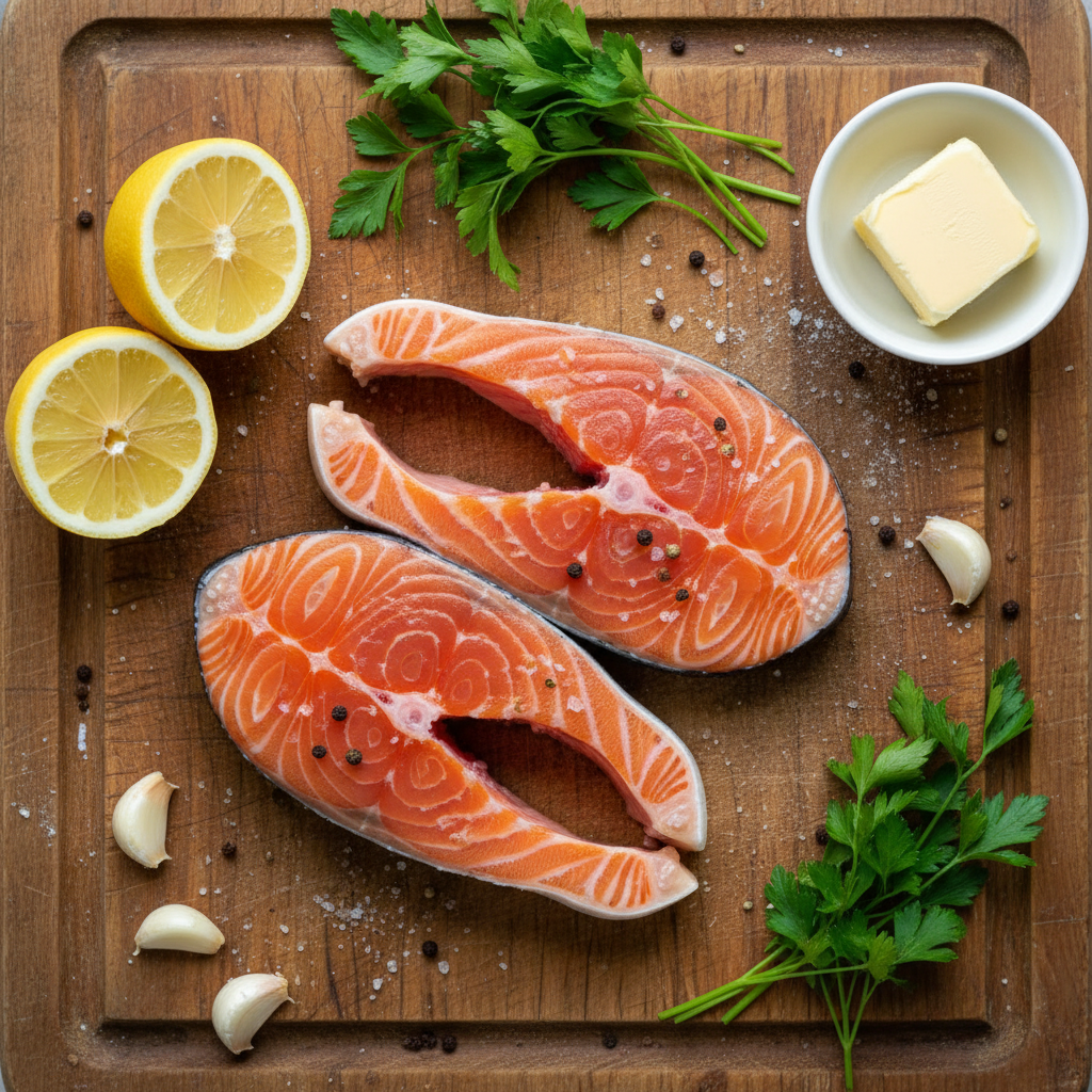 Ingredients for salmon and garlic lemon butter sauce