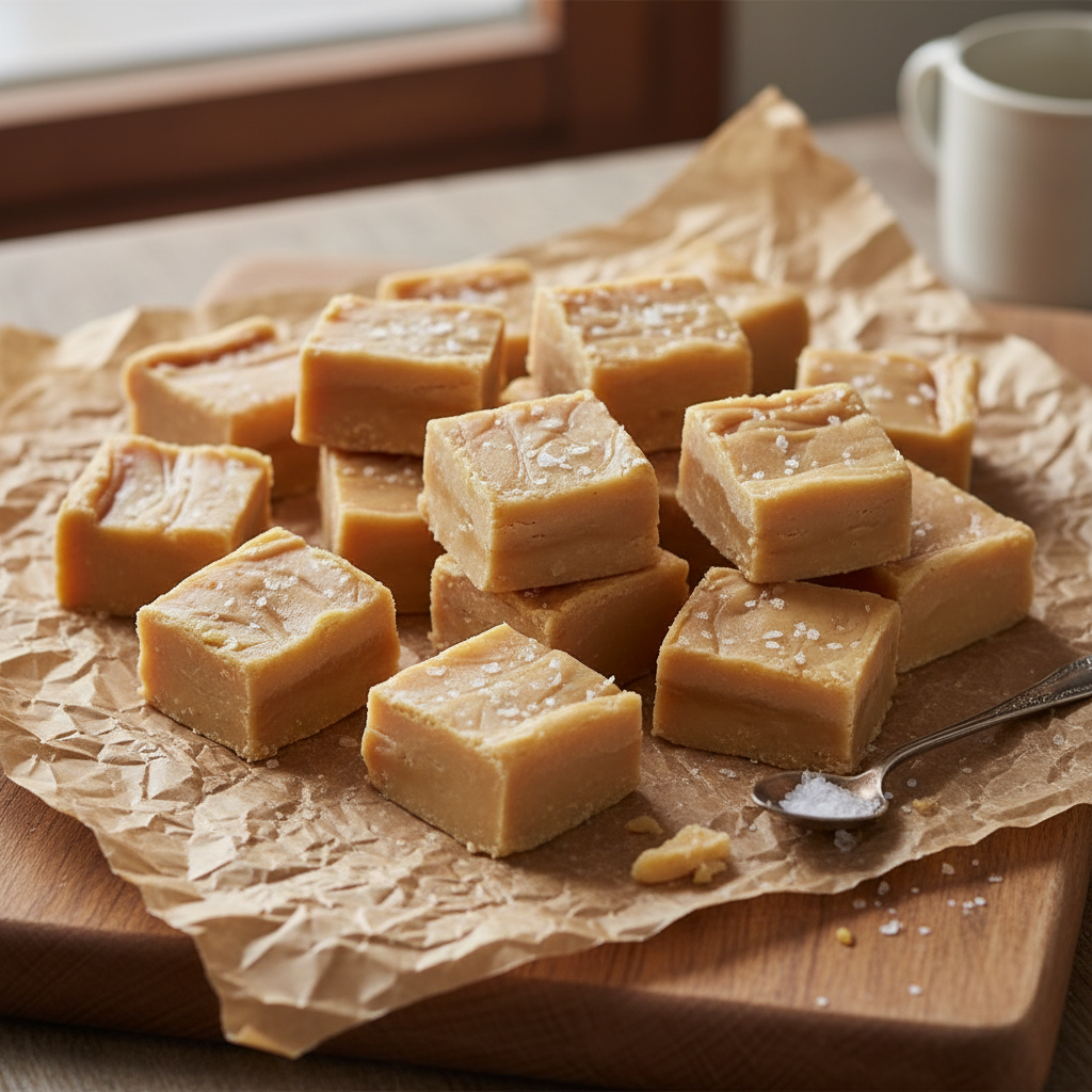 Cut and served salted caramel fudge squares