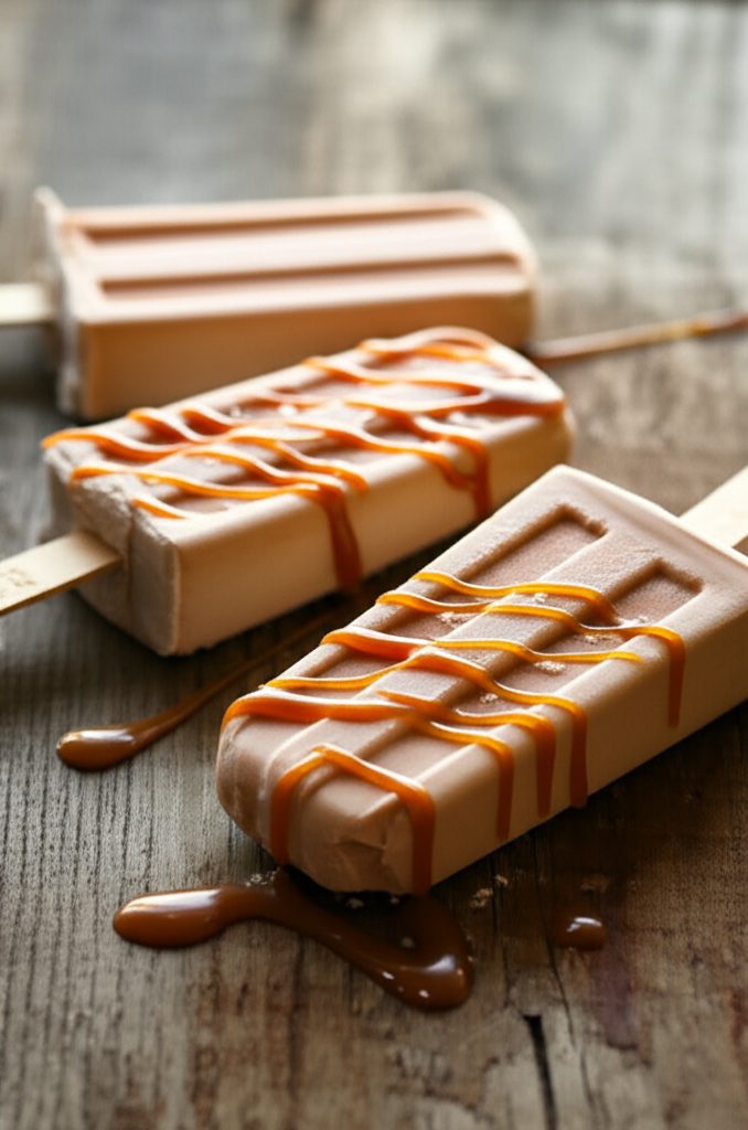 Cold Salted Caramel Mocha Popsicles stacked chilled on a plate